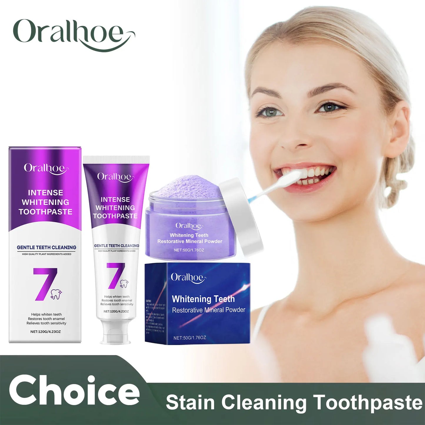 7 Day Teeth Bleaching Toothpaste Fresh Bad Breath Remove Yellow Stain Oral Hygiene Cleaning Dental Care Tool Purple Tooth Powder