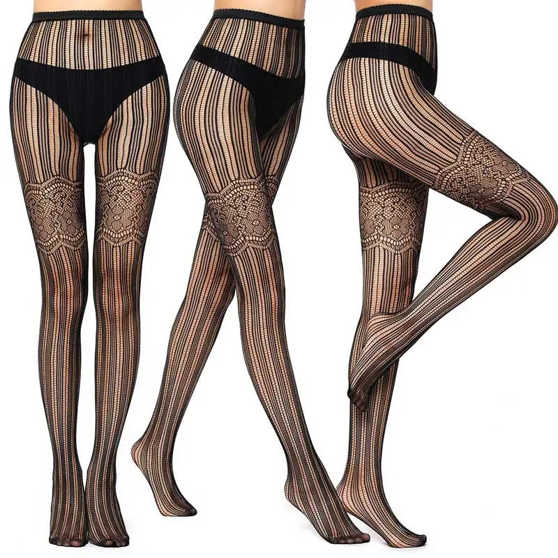 Sexy Mesh Stockings Print Patterns Flower Heart Skull Nylon Push Up  Slim Women Fishnet Tights Y2k Party Club Gothic Pantyhose