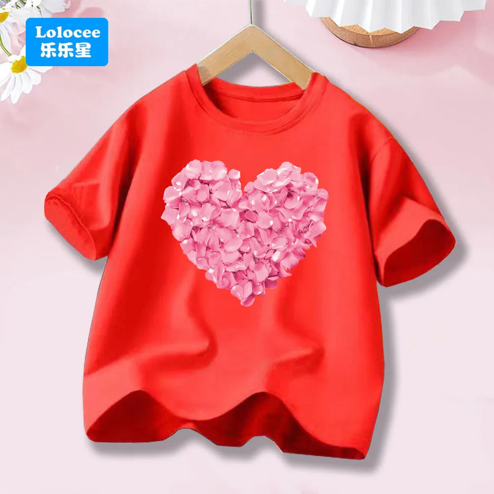 Girls' Fashion Cotton T-shirts with Cherry Fruit Pattern Short Sleeve Girls' Cute Summer Tee Shirts 3-14 Years YT01