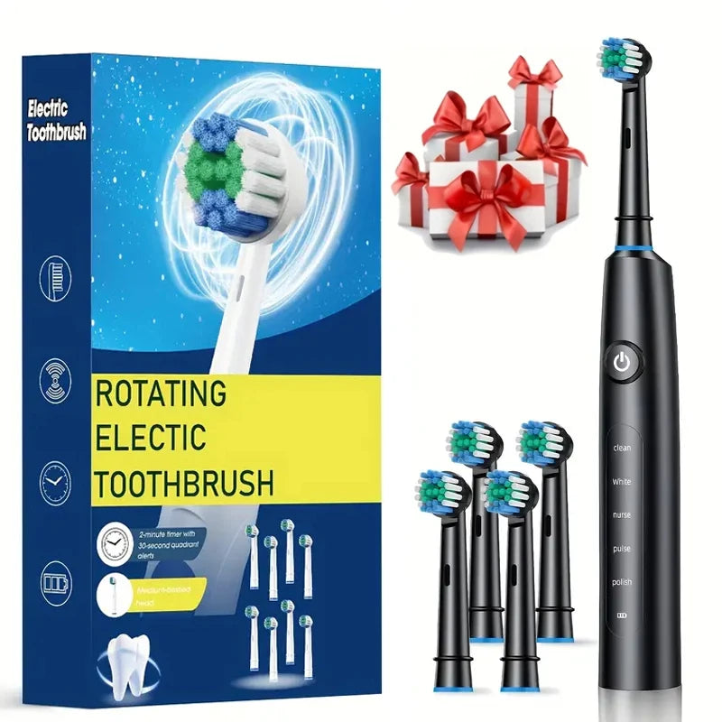Electric Toothbrush Rechargeable Deep Clean Whitening Teeth for Adult Toothbrush Rotation Toothbrush with 4/8 Replacement Heads