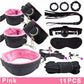 Exotic Bed Bondage Set BDSM Kits Exotic Sex Toys For Adults Games Leather Handcuffs Whip Gag Nipple Clamps Women Sex Products