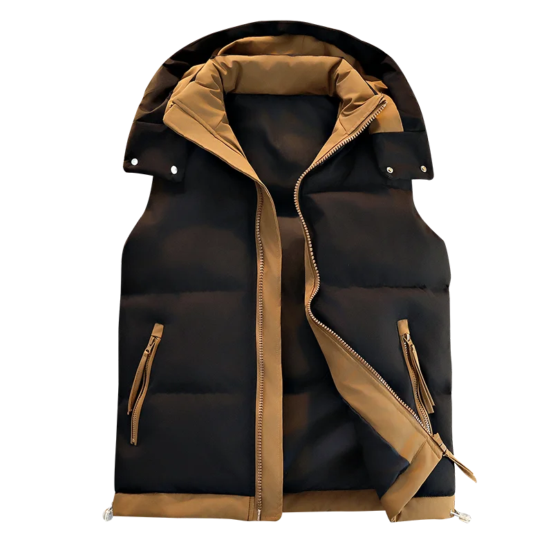 Men's Color-Block Puffer Vest with Removable Hood - Zip Closure & Flap Pockets, Water-Resistant Warm for Winter Casual Outfits