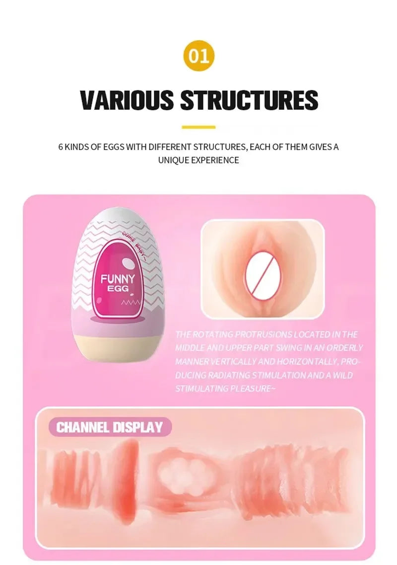 New Egg-Shaped Portable Male Masturbator Made of Soft Rubber with Realistic Vagina Texture Design Penis Massage Adult Sex Toy