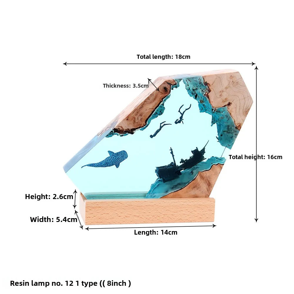 New Creative Indoor Bedroom Office Table Decoration Accents Ocean Art Crafts Luminous Tabletop Lamp Epoxy Resin Night Light Gift