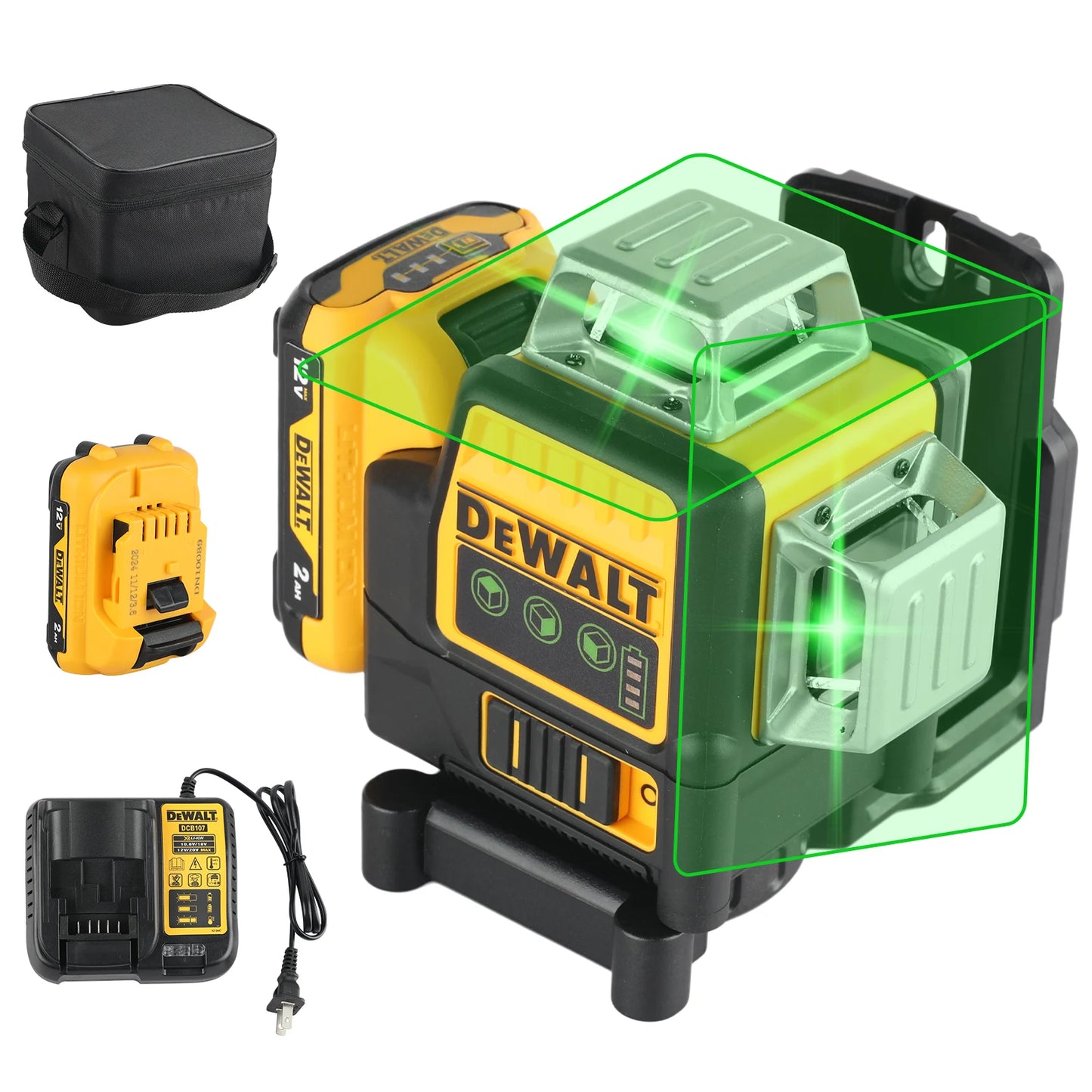 2025 New DEWALT DW089LG Laser Level - 12V Lithium Battery, 360° Horizontal & Vertical Green Lines, 3 Sides Coverage
