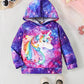 Autumn Casual And Fashionable Girls' 3d Starry Unicorn Printed Hooded Sweatshirt