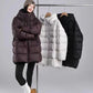 Winter Hooded Warm Mid Length Down Jacket Female Double Zipper Solid Parker Outwears Women 90% White Duck Down Loose Down Jacket