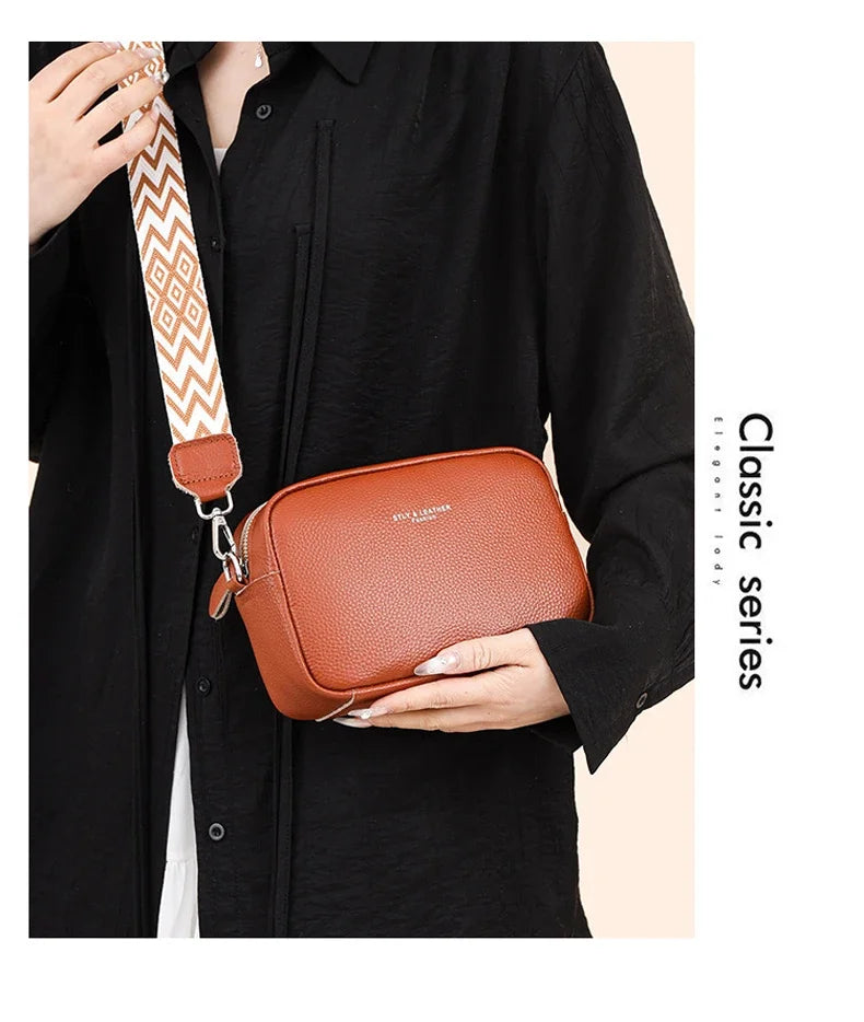 100% Genuine Leather Women Shoulder Bag 2025 New High Quality Cowhide Female Crossbody Bags Wide Shoulder Strap Girls Handbag