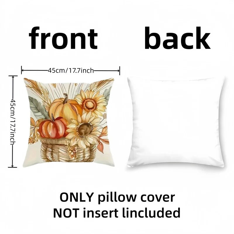 Thanksgiving Harvest Festival Throw Pillow Cover 18x18in with Straw and Pumpkin Pattern for Fall Thanksgiving Decor Living Room