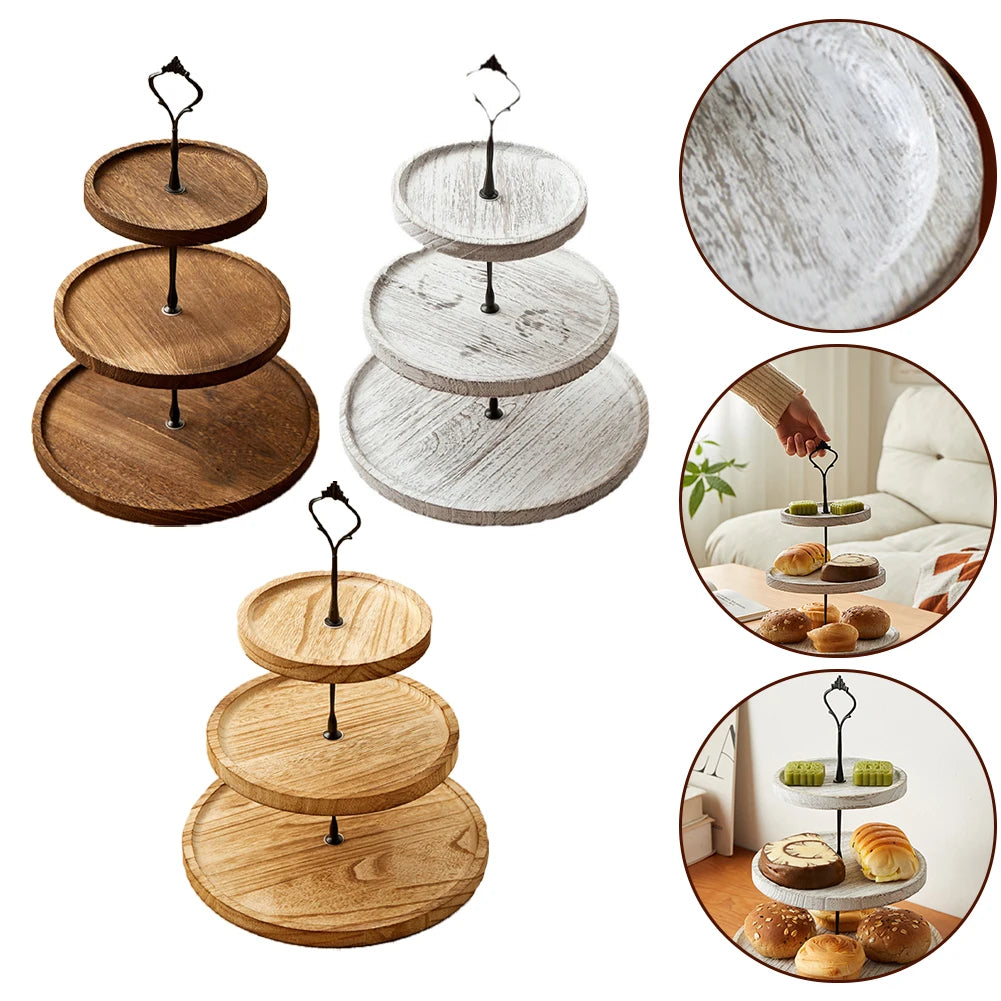 3 Tiers Detachable Cake Stand Wooden European Style Pastry Cupcake Fruit Plate Holder Wedding Party Home Decor Serving Dessert