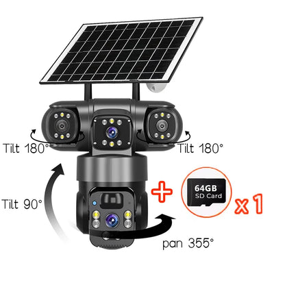 15MP 8K 3 Lens solar security cameras wifi outdoor Waterproof PIR Night Vision Two-Way Audio Mobile Tracking Security IP Cameras
