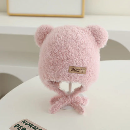 Baby Bear Ear Protection Hat Winter Plush Earmuffs Cap 1-3Year Boys Girls Toddler Warm Headgear Bonnet Solid Velvet Kids Beanies