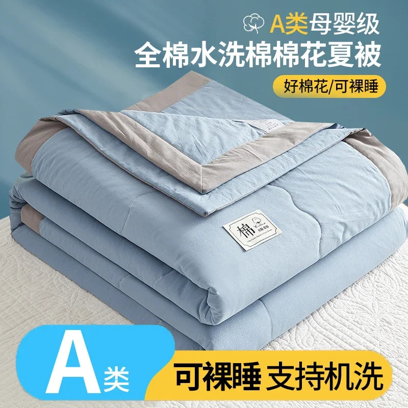 Inside Outside 100% Cotton Summer Quilt Pure Cotton Air Conditioning Duvet Soft Skin-friendly Breathable Thin Blanket Comforter