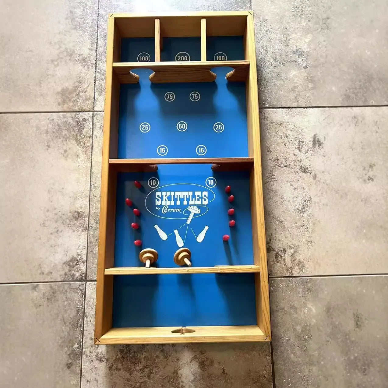 Custom logo retro gyro spinning mini bowling board large tabletop wooden toy family party table game