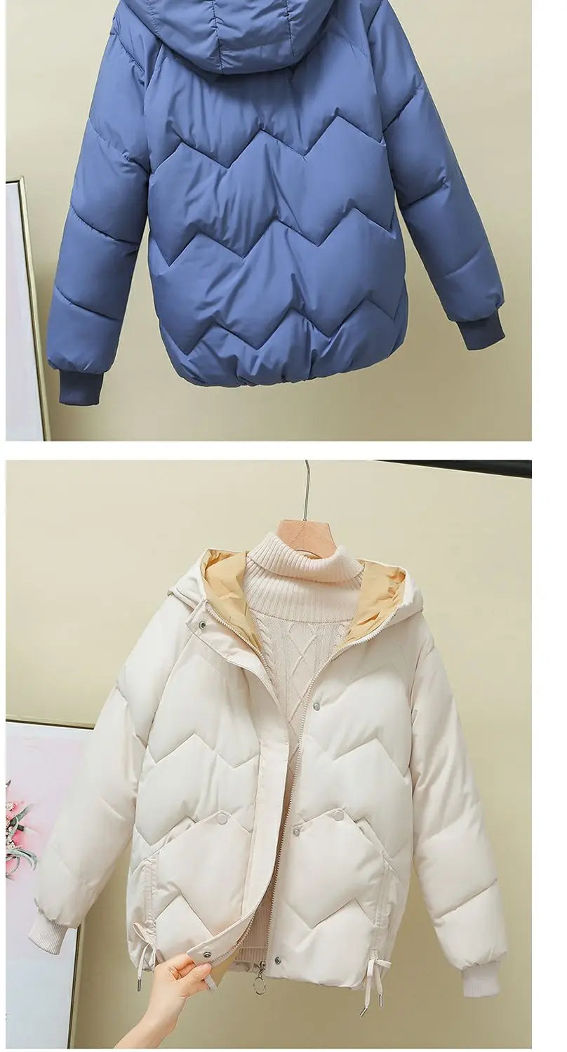 2023 Winter New Parkas Women Short Overcoat Thick Hooded bread Cotton Padded Jackets Coats Female Outwear loose cotton jacket