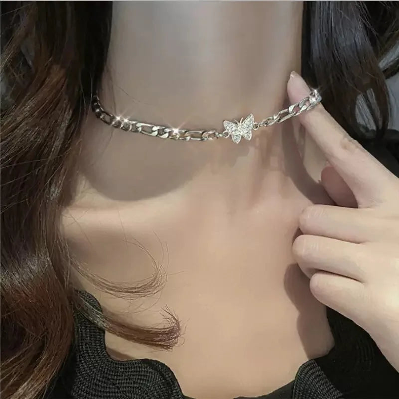 New Shiny Butterfly Necklacefor Women Ladies Exquisite Double Layer Clavicle Chain Pendant Necklace Fashion Jewelry Gift