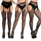 3 Pcs Pantyhose Fishnet Sexy Thigh-High Stockings Suspender Stockings for Women Garter Belt Stockings Hollow Out Pattern Tights