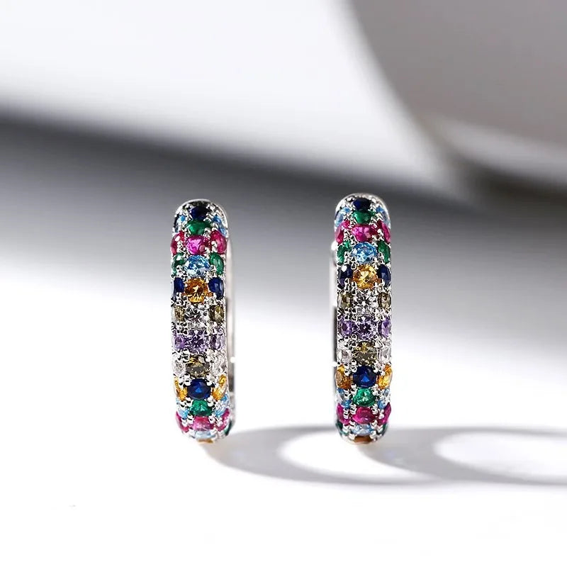 Fashion silver color Round Mini Earrings Set Half Hoop Colorful Zircon Ladies Luxury Jewelry Hoop Earrings