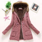 Korean Style Thickened Long Cotton Jacket Women's Winter Coat with Fleece Lining And Fur Collar Slim Fit plus Size Top