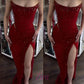 Customized Red Rhinestones Side Split Mermaid Prom Dress Cut-out Sleeveless Vestidos De Noche Floor-Length Formal Evening