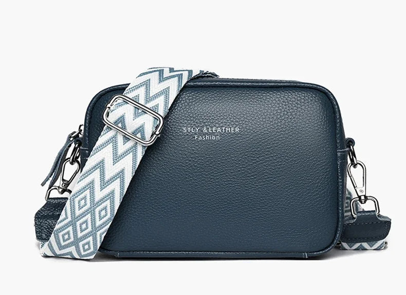 100% Genuine Leather Women Shoulder Bag 2025 New High Quality Cowhide Female Crossbody Bags Wide Shoulder Strap Girls Handbag