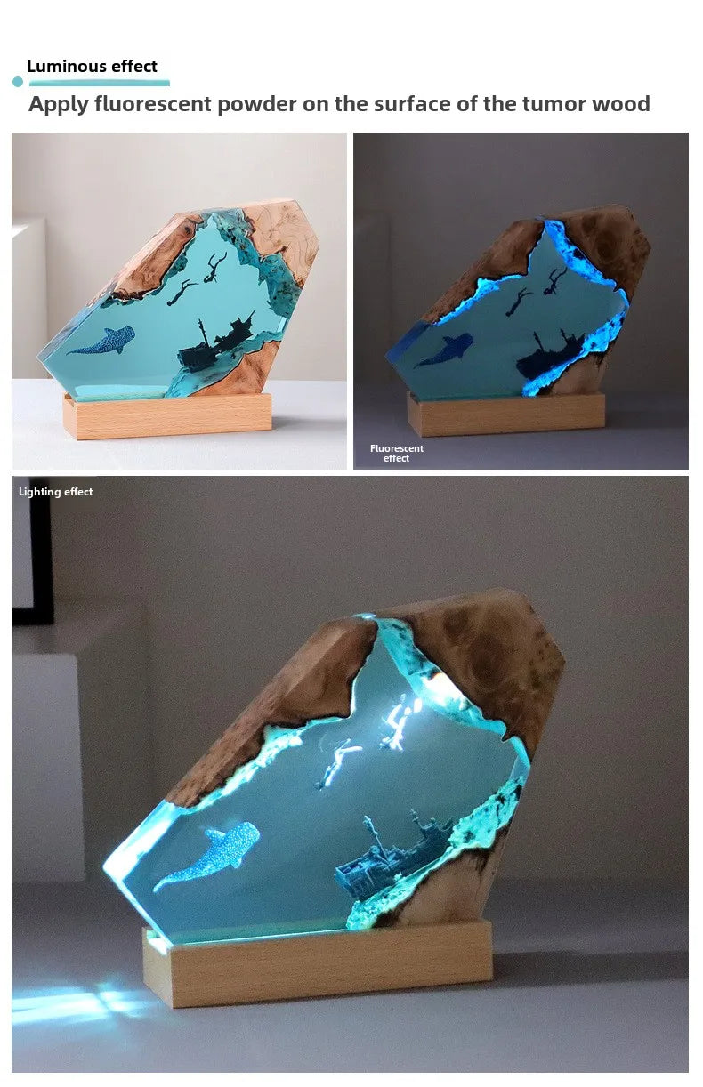 New Creative Indoor Bedroom Office Table Decoration Accents Ocean Art Crafts Luminous Tabletop Lamp Epoxy Resin Night Light Gift