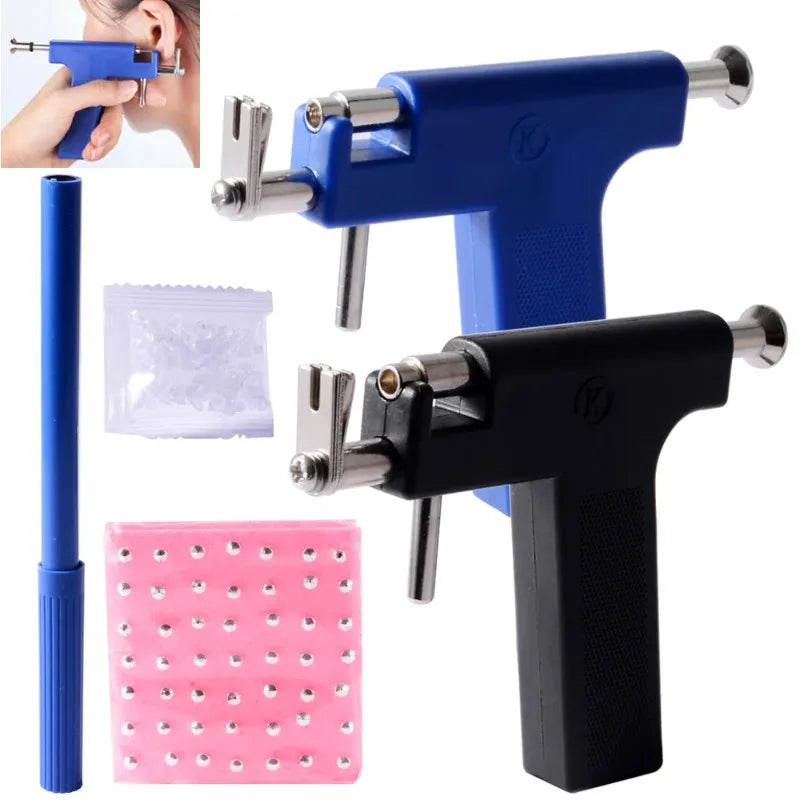 98pcs Professional Ear Piercing Gun Tool Kit,Ear Studs Nose Navel Lips Tongue Piercing Gun Machine Safty Sterile Piercer