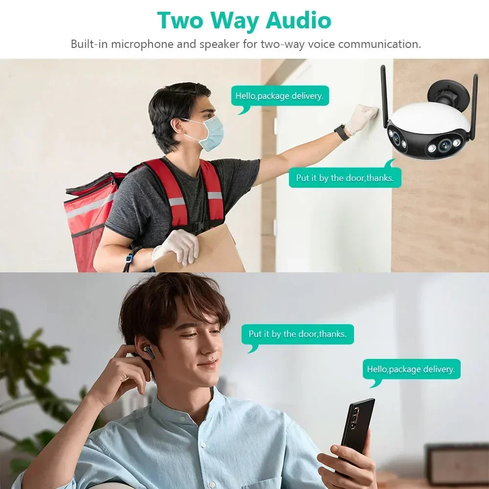 4K 8MP WIFI камера безопасности двойной объектив 180 ° широкий угол обзора Открытый Wifi камеры наблюдения цвет ночного видения