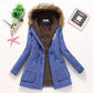 Korean Style Thickened Long Cotton Jacket Women's Winter Coat with Fleece Lining And Fur Collar Slim Fit plus Size Top