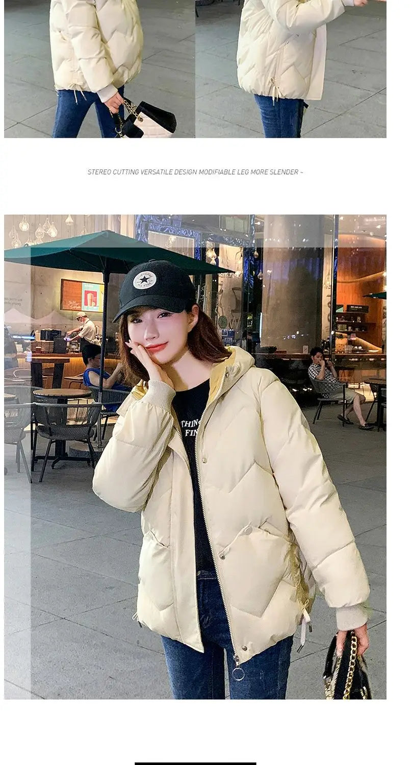 2023 Winter New Parkas Women Short Overcoat Thick Hooded bread Cotton Padded Jackets Coats Female Outwear loose cotton jacket