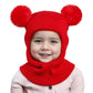 Kids Yarn Knit Balaclava Cap Autumn Winter Pullover Ear Protection Double Ball One-piece Baby Christmas Gift Hat