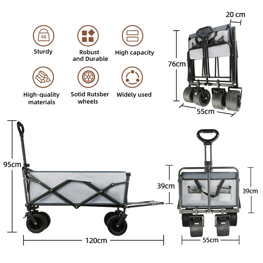 Extra Long Extender Collapsible Wagon Cart Large Weight Capacity Heavy Duty Beach Wagon Cart Outdoor Portable Camping Equipment