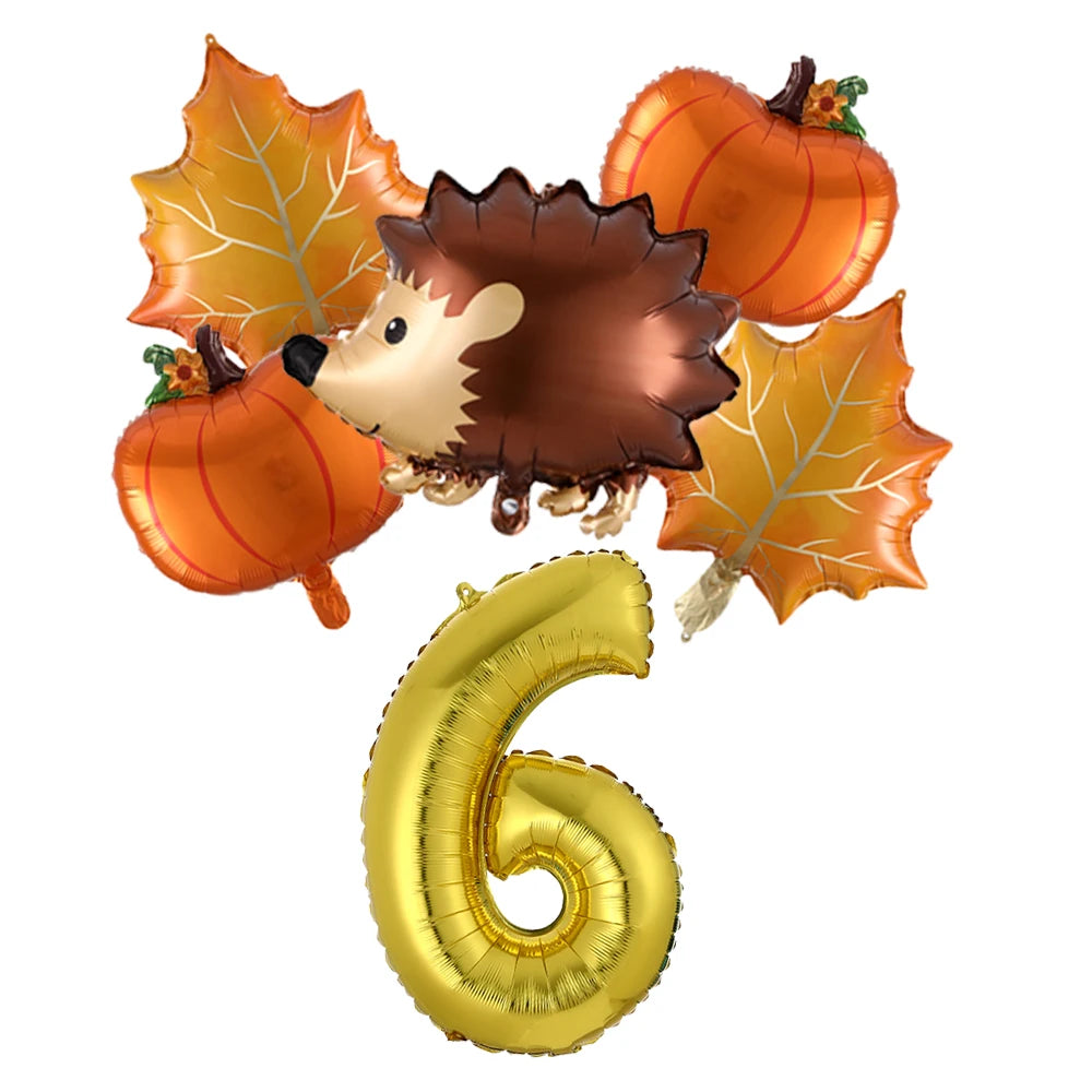 6Pcs Autumn Forest Animals Kids Birthday Party Decoration Squirrel Pine Cone Foil Balloon With 0-9 Number Ball Thanksgiving Gift