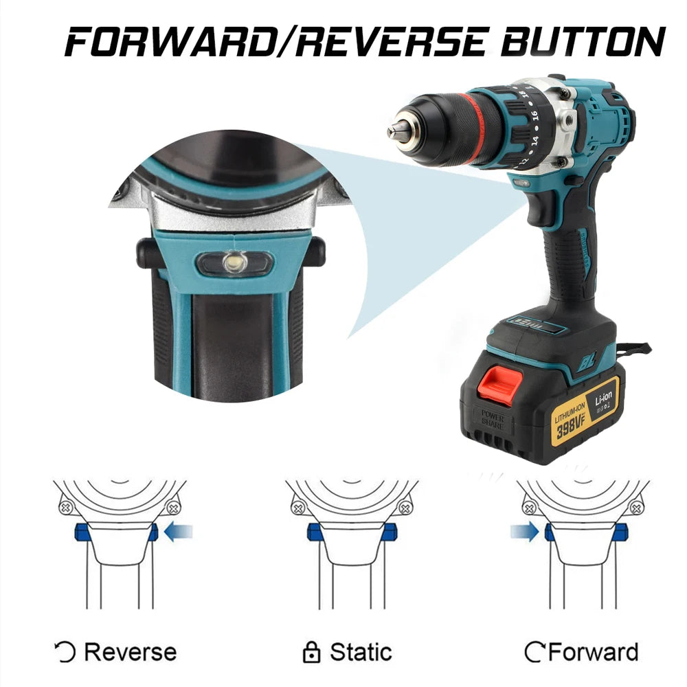 480N.M Brushless Electric Impact Drill 13mm Cordless Drill Electric Screwdriver DIY Driver Power Tool for Makita 18V Battery Pin