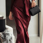 Elegant Satin Long Sleeve V-Neck Gown with Waist Belt Ankle-Length Dress Polished Autumn New Style Cross-Border Dress