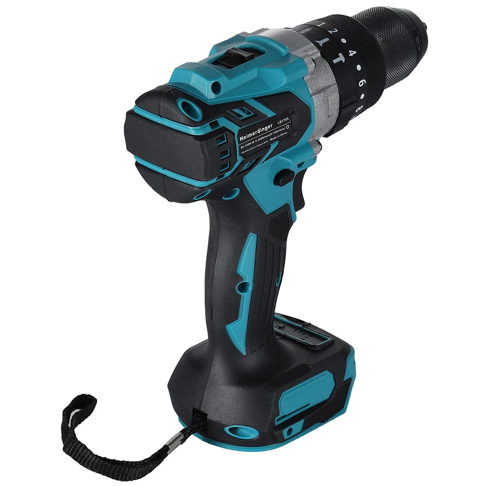 Heimerdinger Brushless Cordless Drill, 1300 In-lb(150N.m) Torque Electric Drill, 1/2" Driver-Drill,2 Variable Speed Drill