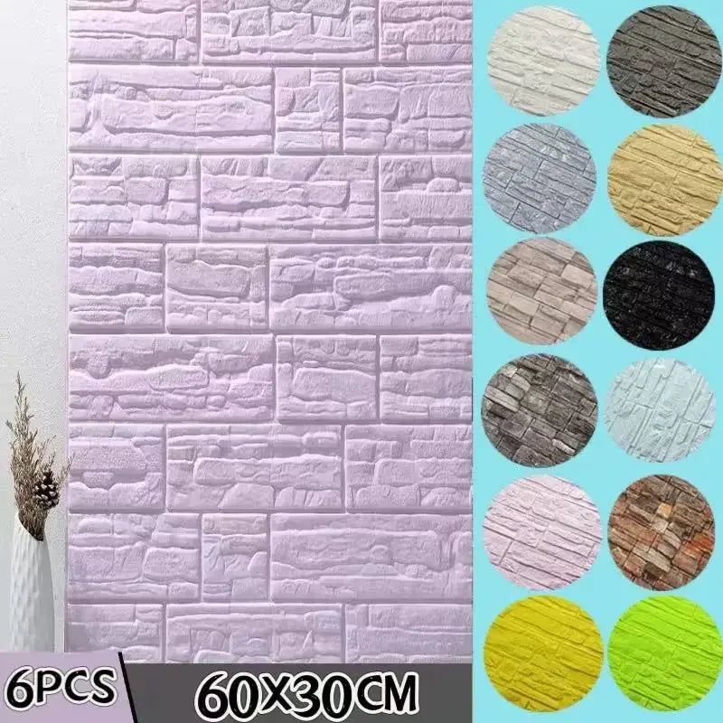 6pcs 3D Foam Wall Panels Self-Adhesive Sticker Waterproof Wallpaper Home Living Room Decor Bathroom Kitchen Decoration Wallpaper
