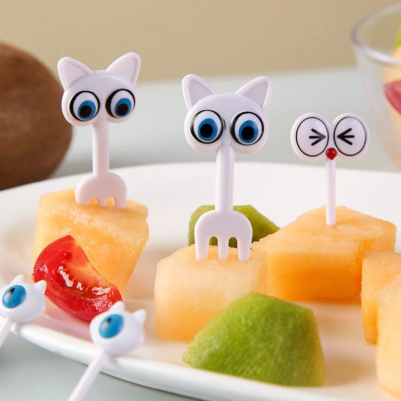 8Pcs/Set Food Fruit Fork Sticks Mini Cute Cartoon Eyes Decoration for Lunch Bento Box Buffet Sandwich Rice Ball Party Decor