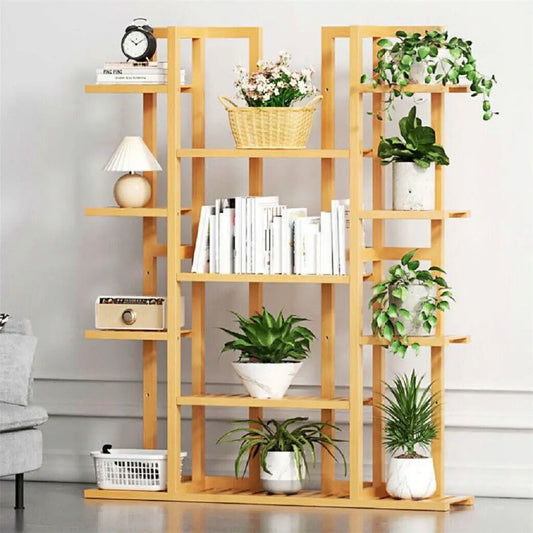 9 Tier Large Bamboo Plant Stand Corner Shelf Garden Flower Pot Display Shelving Unit Indoor Outdoor