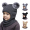 Kids Yarn Knit Balaclava Cap Autumn Winter Pullover Ear Protection Double Ball One-piece Baby Christmas Gift Hat