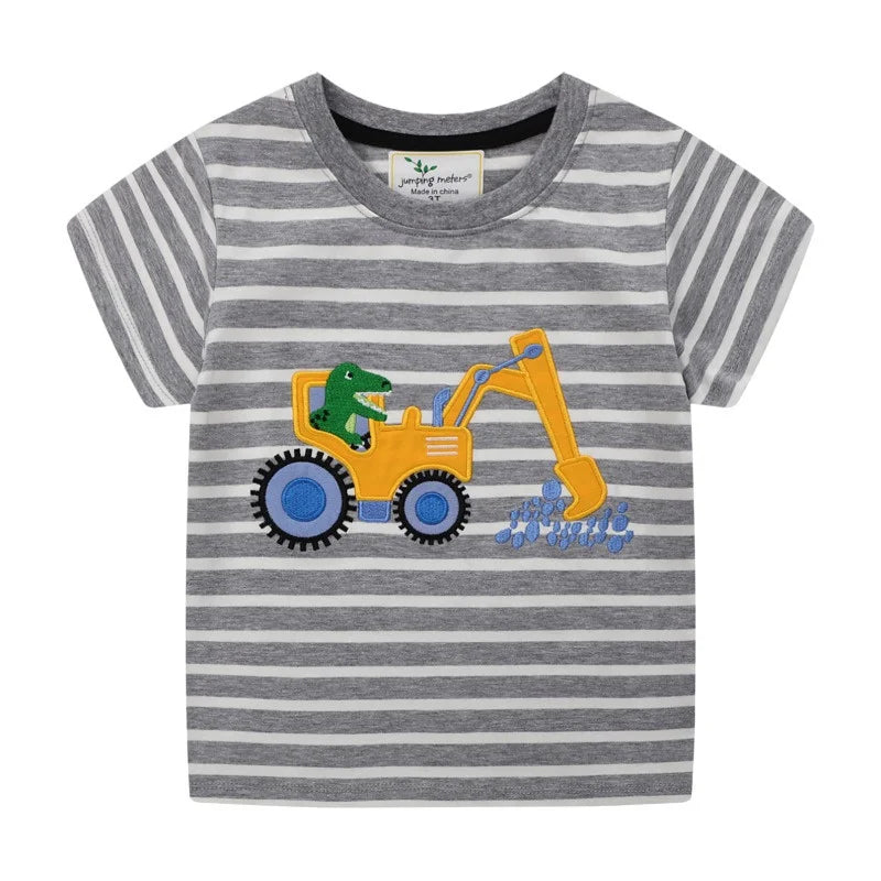 Jumping Meters 2-7T New Arrival Striped Cars Baby Girls Tees Cotton Summer Toddler Clothes Kids Tops Children's Tshirts