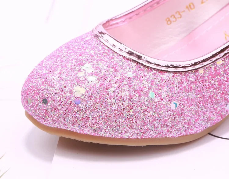 Girls High Heels Children's Leather Shoes Small Children Princess Single Shoes Sequins Students Dance Performance Gift