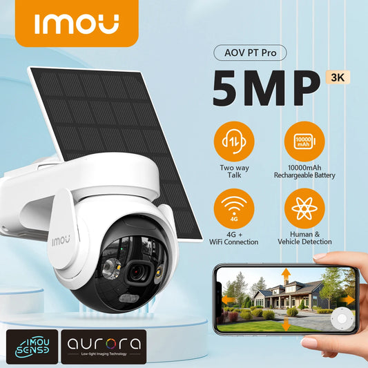 IMOU AOV PT Pro 5MP With Solar Panel 360° PTZ Outdoor Security Camera 4G LTE Wifi Aurora Color Night Vision Auto Track IP Camera