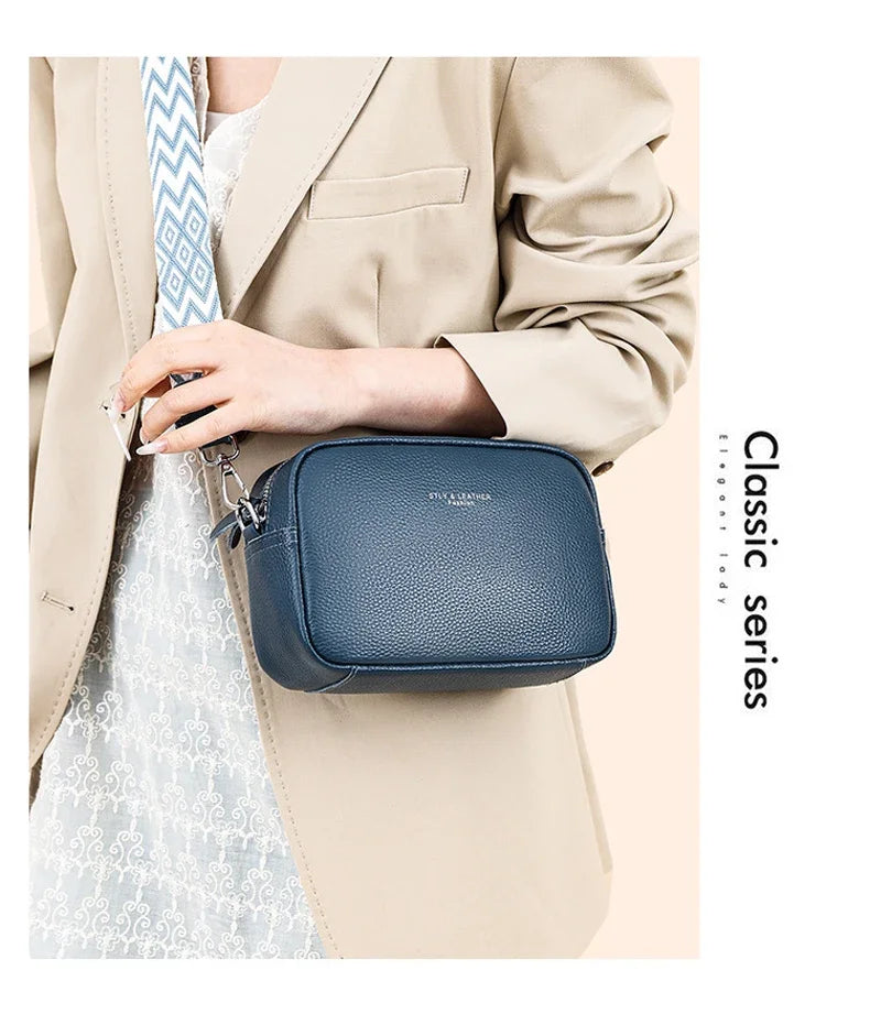 100% Genuine Leather Women Shoulder Bag 2025 New High Quality Cowhide Female Crossbody Bags Wide Shoulder Strap Girls Handbag