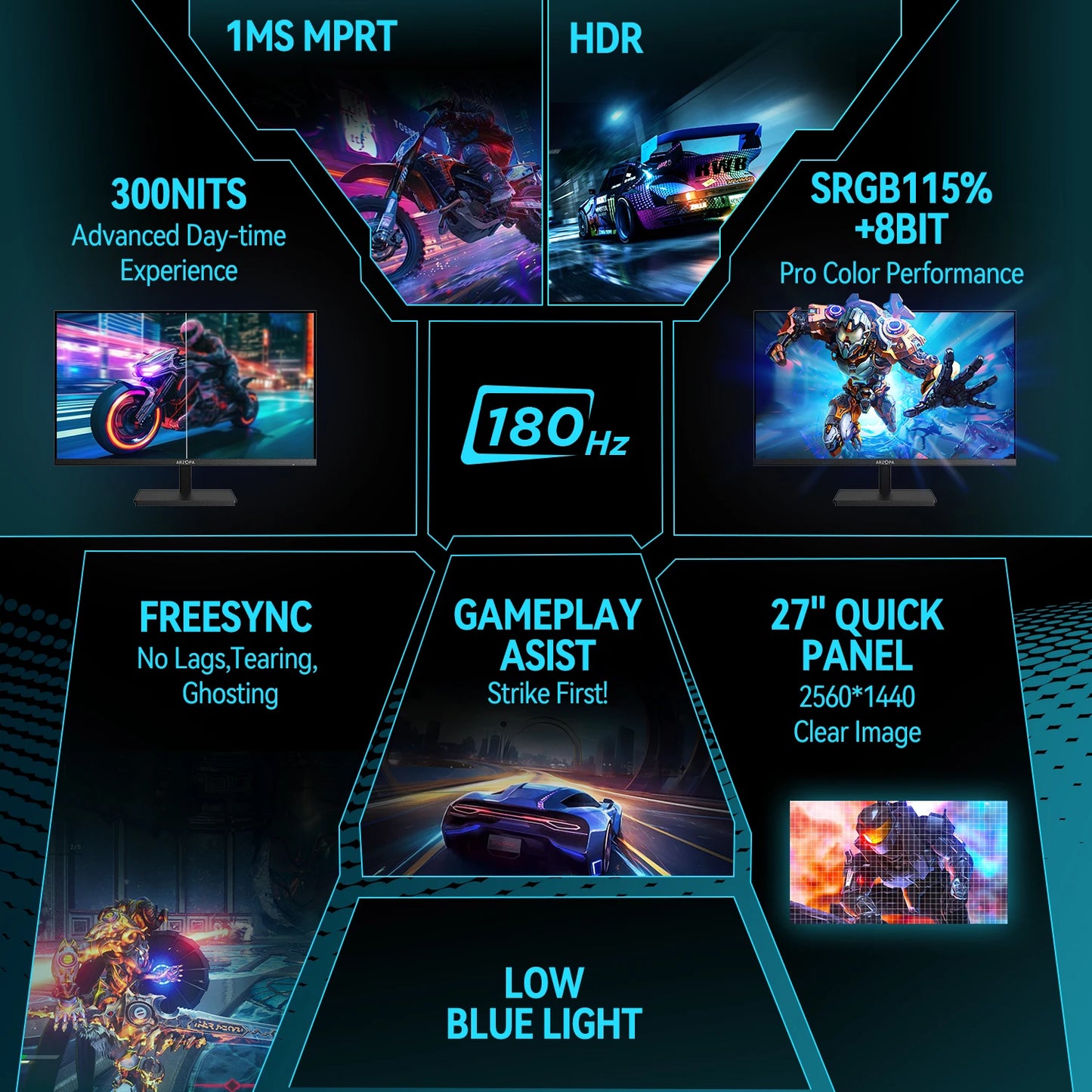 New ARZOPA 27inch 180Hz 2K FastIPS QHD PC Monitor 1ms FreeSync Gaming monitor,M1RC