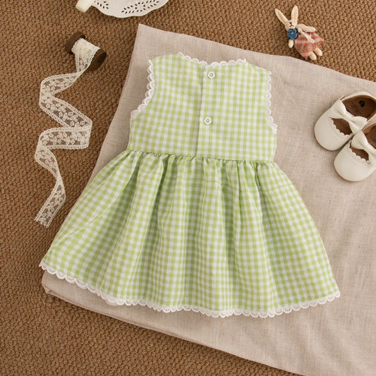Sweet White Lace Baby Girl Dress, Summer New Cute Little Plaid Rabbit Children'S Clothing (9 Months -4 Years Old)