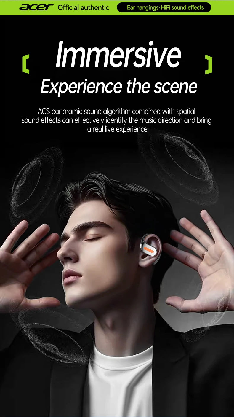 Acer Ohr502 Bluetooth Headset Open Design Wireless Call Noise Reduction Comfortable Wearing Sports Running Fitness Compatible with Mobile Phones Tablets Laptops