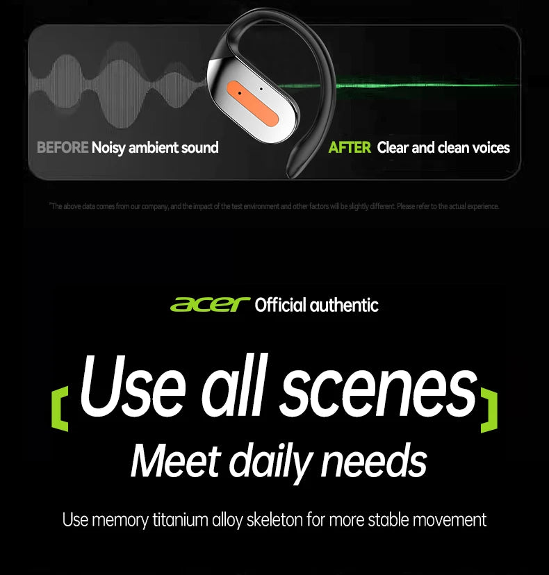 Acer Ohr502 Bluetooth Headset Open Design Wireless Call Noise Reduction Comfortable Wearing Sports Running Fitness Compatible with Mobile Phones Tablets Laptops