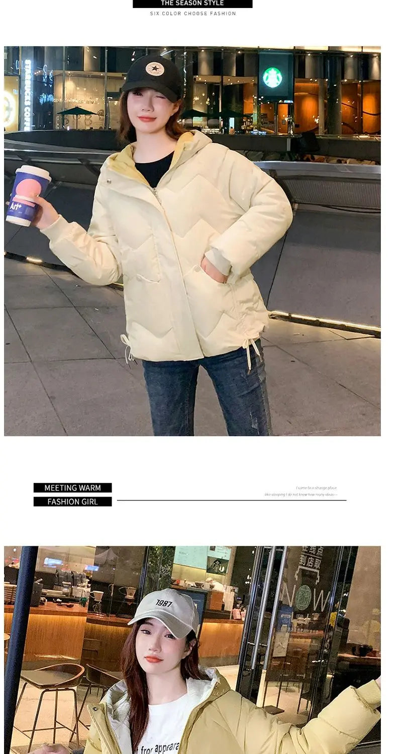 2023 Winter New Parkas Women Short Overcoat Thick Hooded bread Cotton Padded Jackets Coats Female Outwear loose cotton jacket