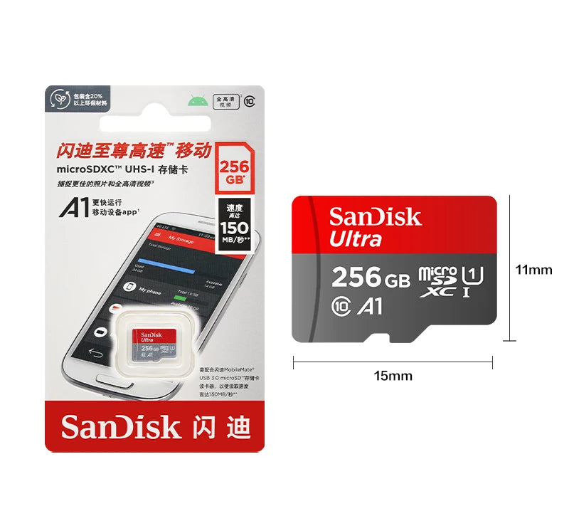 100% Original SanDisk Micro SD Card A1 A2 Memory Card 32GB 64GB 128GB 256GB 512GB 1TB microSD TF Card Storage UHS-I Cards U1 U3
